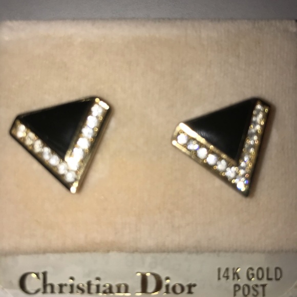 Vintage Christian Dior crystal triangle earrings - Picture 2 of 3
